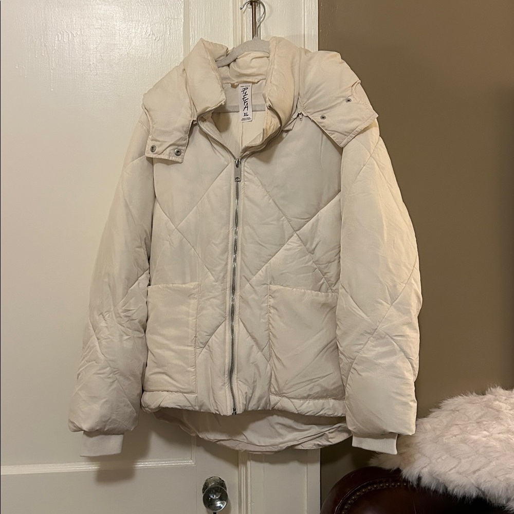 Free People Jacket Womens XL Emmy Swing Puffer Coat Bones (Ivory) $168